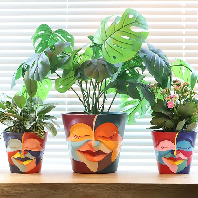 GUGUGO 8 Inch Planter Abstract Rainbow Face Pots - Image 6