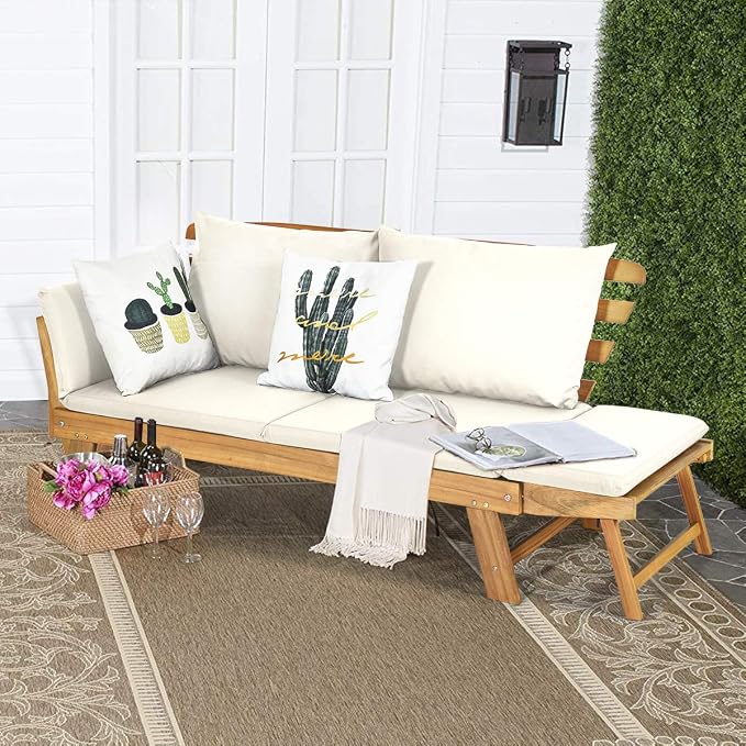 Tangkula Convertible Acacia Wood Patio Couch Sofa Bed - Image 4