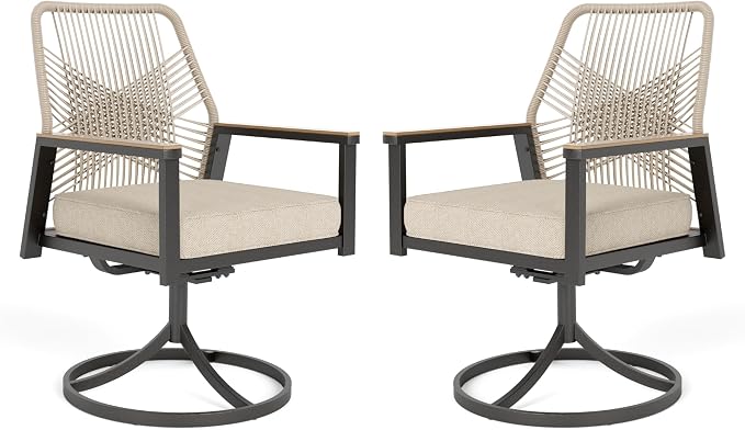 Patio Wicker Swivel Chair Sets of 2, Outdoor Dining Chairs by MIXPATIO