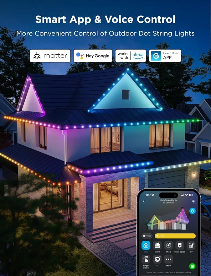 Govee Outdoor LED Strip Lights, 45 RGBIC LED Lights 100FT String Lights - Image 3