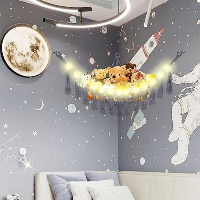 Stuffed Animal Hammock with LED Light, Large Stuffed Animals Storage Corner - Image 3