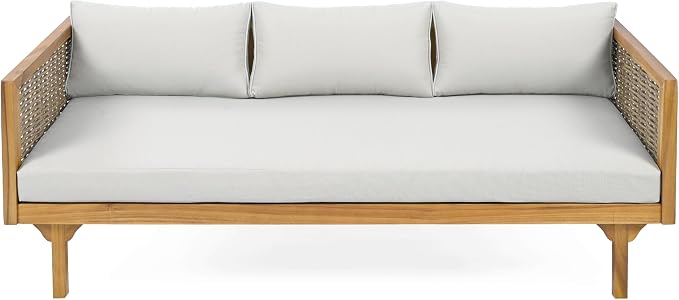 Merax 67.5" Outdoor Patio Daybed 3 Seater Sofa Bed, Acacia Wood Frame - Image 4
