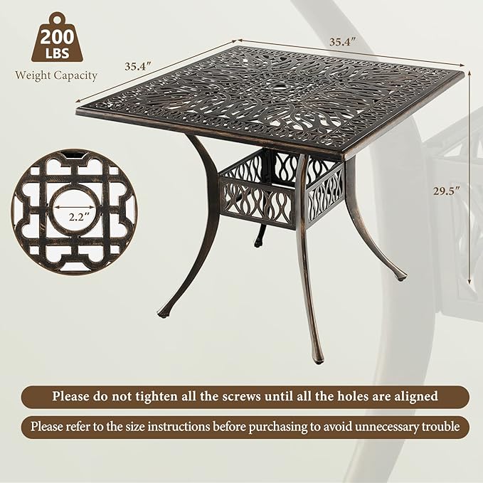 Tangkula 35.4 Inches Outdoor Dining Table, All-Weather Cast Aluminum Table - Image 3