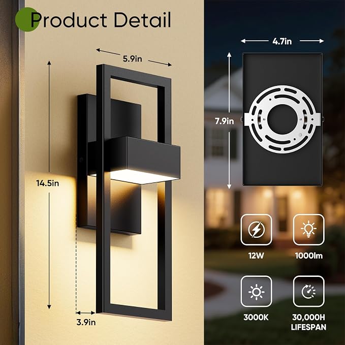 BesLowe 14.5” Modern Outdoor Wall Lights, 3000K LED Exterior Lighting Fixtures - Image 6