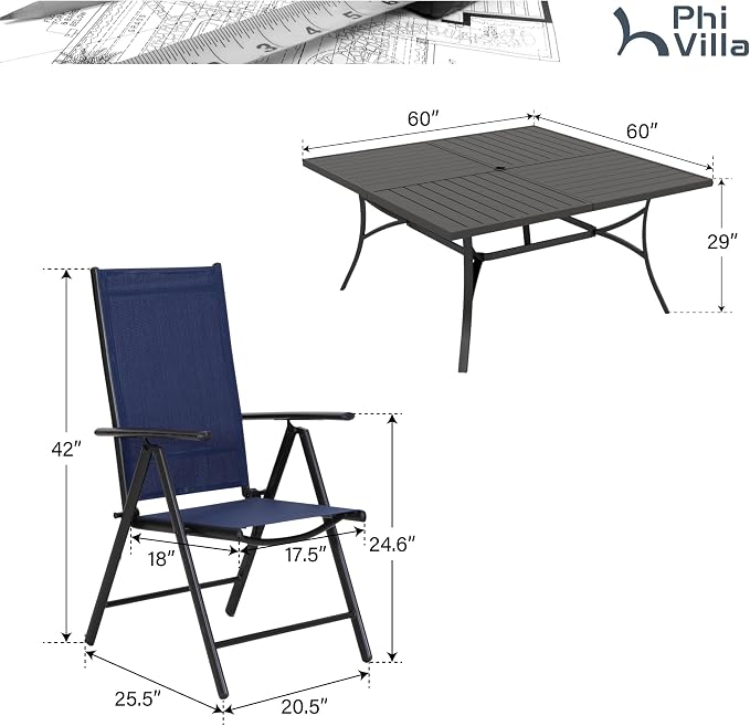 PHI VILLA 9 Piece Patio Dining Set, Outdoor Dining Furniture Patio Table Set - Image 7