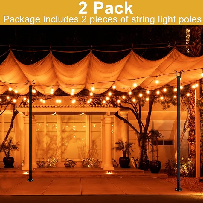 String Light Poles for Outside Deck 2 Pack 8FTHeavy Duty Metal Garden Outdoor - Image 7