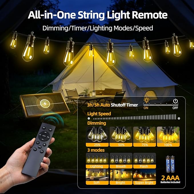 Solar Lights Outdoor Patio Lights: S14 15M 50FT Solar Powered Remote Control 3 - Image 2