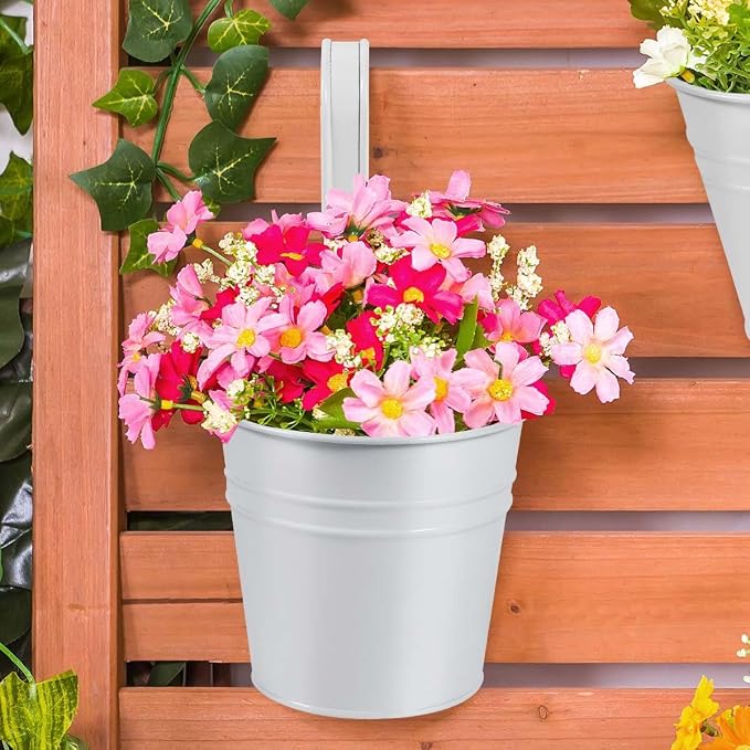 OBTANIM 12 Pack Metal Hanging Flower Pots Railing Planter Outdoor Fence Hanging - Image 5