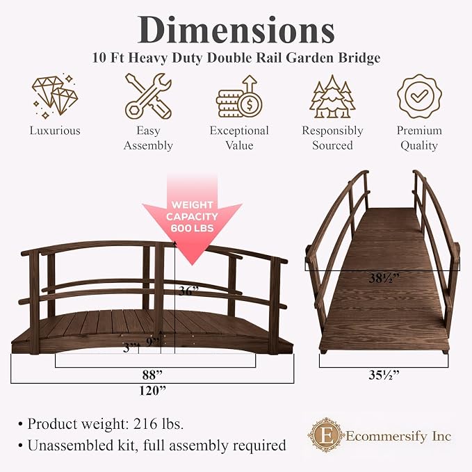 10 FT Walnut Amish Made Garden Bridge - Image 2