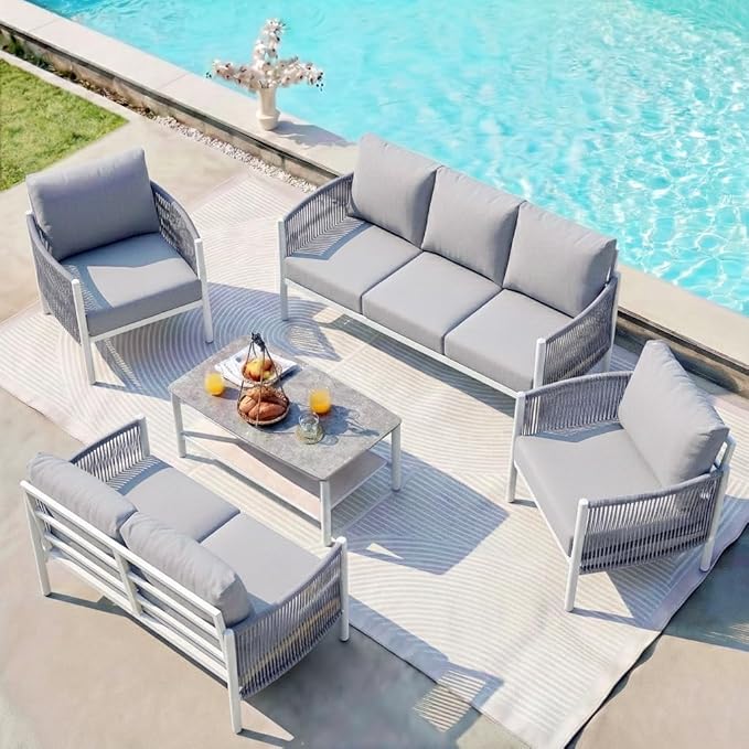 Aluminum Patio Furniture Set, 7 Seats Modern Outdoor Sectional Furniture by Oasbira