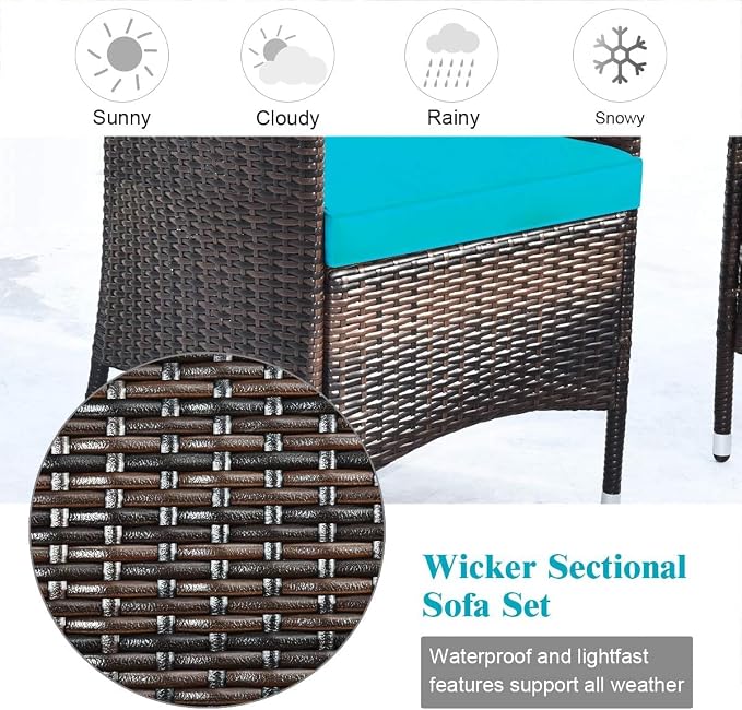 COSTWAY 8PCS Rattan Patio Furniture Set, Outdoor Wicker Rattan Chairs - Image 3