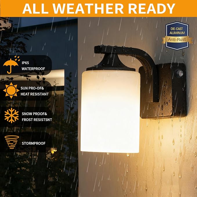 Dusk to Dawn Outdoor Wall Light Sconce, Waterproof Aluminum Porch Light - Image 2