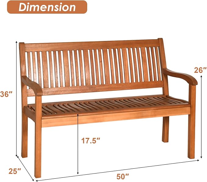 COSTWAY Wooden Bench Outdoor, Curved Armrest & Backrest, Sturdy Outdoor Wood - Image 3