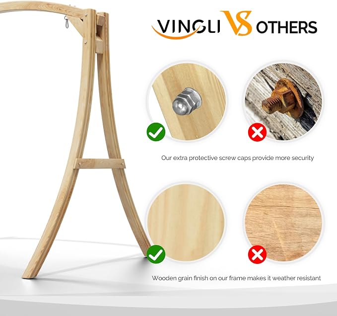 VINGLI 5FT Wooden Swing Frame, 1000LBS Heavy Duty A-Frame Porch Swing Stand - Image 3
