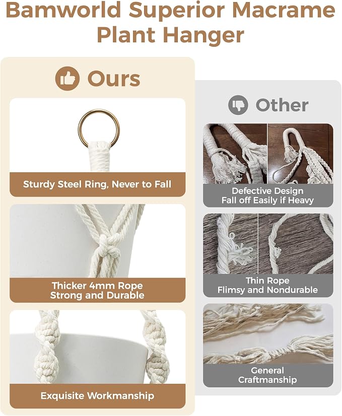 Bamworld Macrame Plant Hanger Indoor Hanging Planter - Image 3