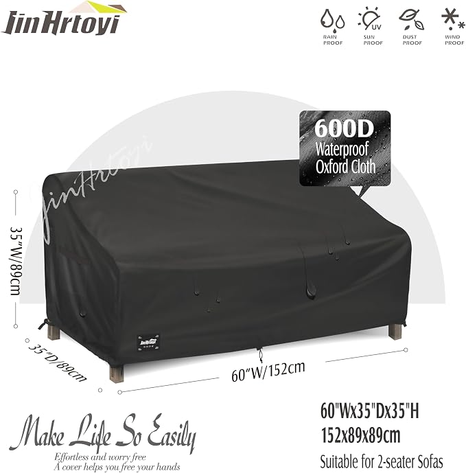 JinHrtoyi 2-Seater Patio Loveseat Cover, 60Wx38Dx35H inches Outdoor Furniture - Image 2