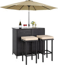 Crownland 3-Piece Wicker Outdoor Furniture Bar Set, 2 Stools and 1 Glass Top by Crownland