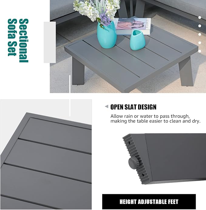 Soleil Jardin 4-Piece Outdoor Patio Furniture Set L-Shaped Aluminum Sectional - Image 6