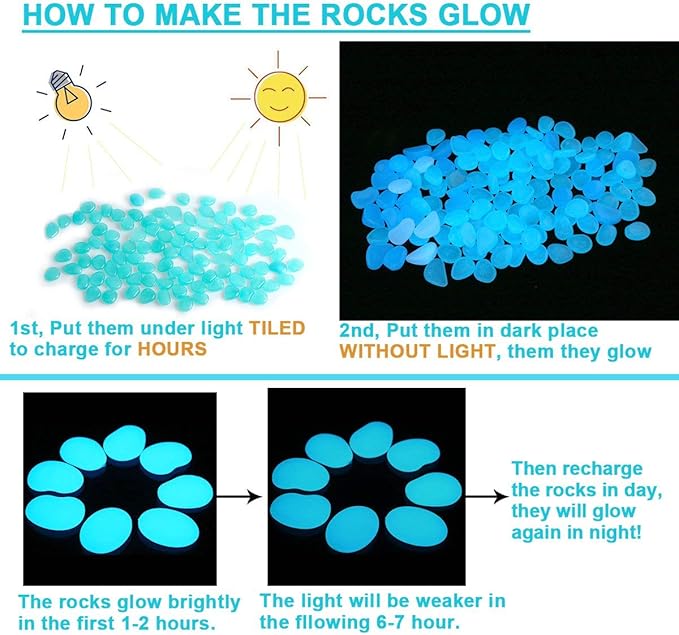 UNIME Glow in The Dark Garden Pebbles Stones Rocks - Image 7