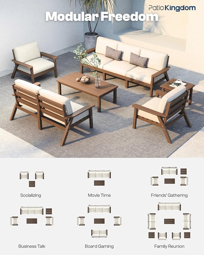 Patio Furniture Set 3 Seats, HDPE Outdoor Sectional - Image 4