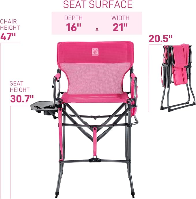EVER ADVANCED Portable 30.7" Seat Height Tall Folding Camping Chair Directors - Image 3