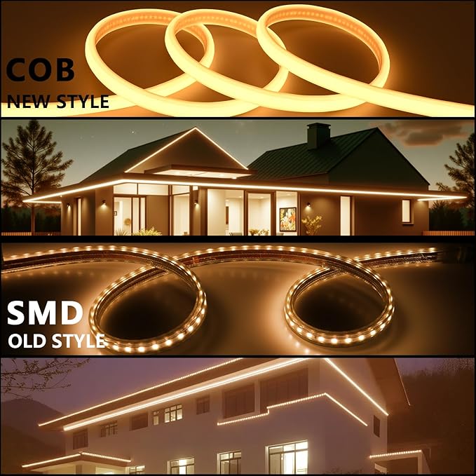 AC 110V COB LED Strip Lights Outdoor Waterproof 65.6ft, 2700K Warm White Super - Image 4