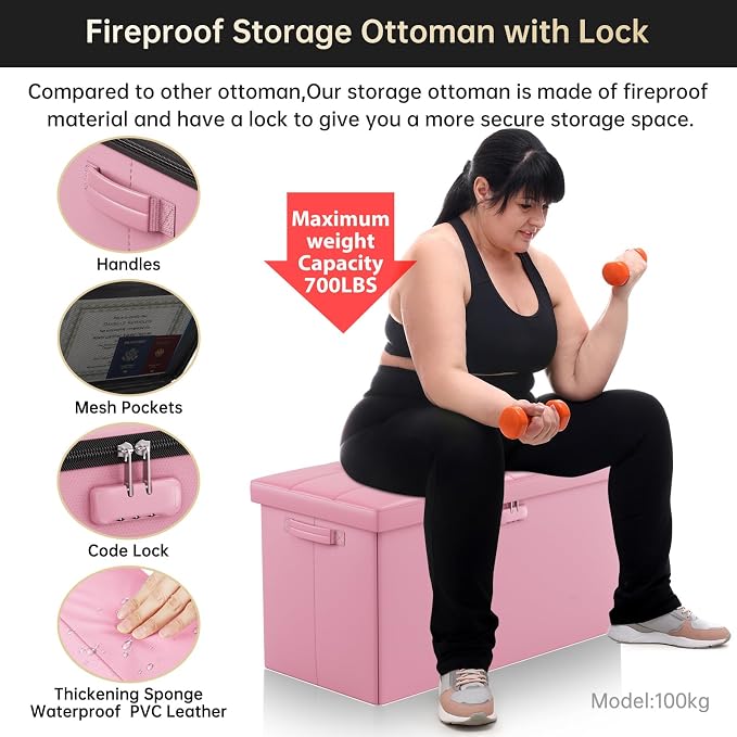 ENGPOW Storage Ottoman Bench, Fireproof Folding Bench - Image 8