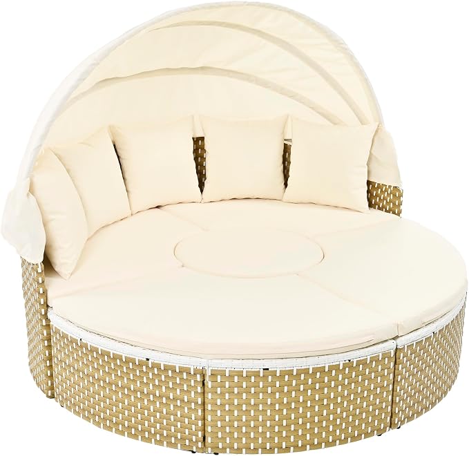 Merax Patio Furniture Round Outdoor Sectional Sofa Set, Rattan Daybed Two-Tone - Image 8