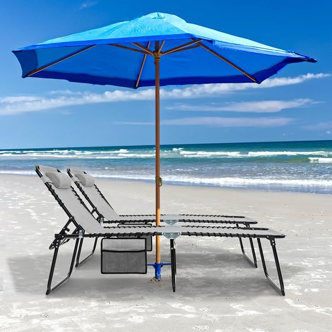 GYMAX Lounge Chairs for Outside, Extra High Folding Beach Tanning Lounger - Image 2