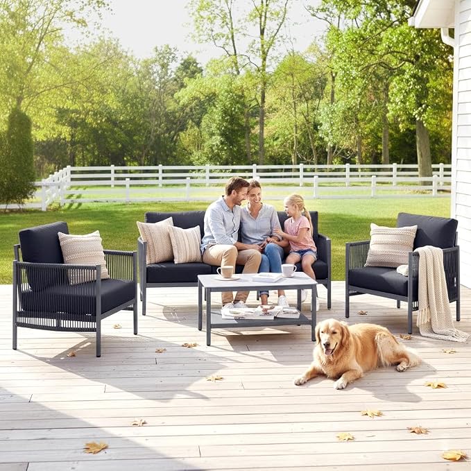 Aluminum Patio Furniture Set, 4 Seats Modern Outdoor Sectional Furniture - Image 4