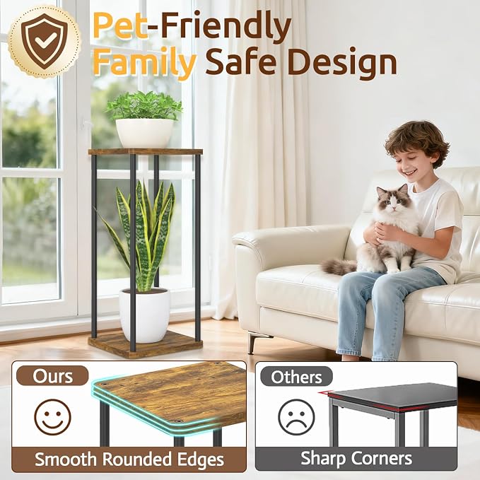 2 Tier Plant Stand Indoor, Oppro 28In Tall Corner Vertical Wood Metal Shelf - Image 3