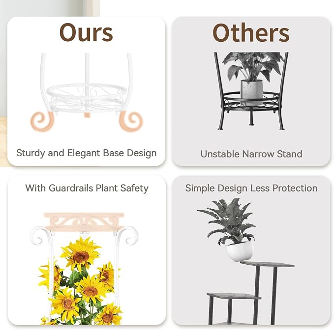 LASZOLA 2 Tier White Metal Plant Stand - Image 4