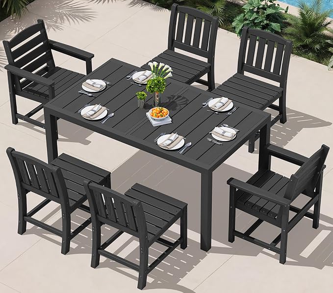 SERWALL 7-Piece Outdoor Dining Set, All Weather HDPE Outdoor Furniture Set by SERWALL