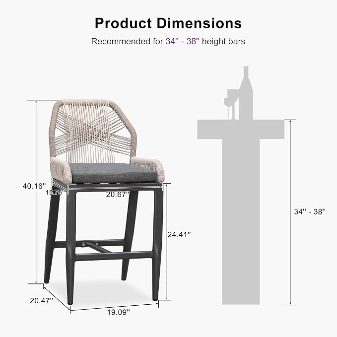 PURPLE LEAF Patio Bar Stool Counter Height Set of 4 Outdoor Rattan Chairs - Image 3