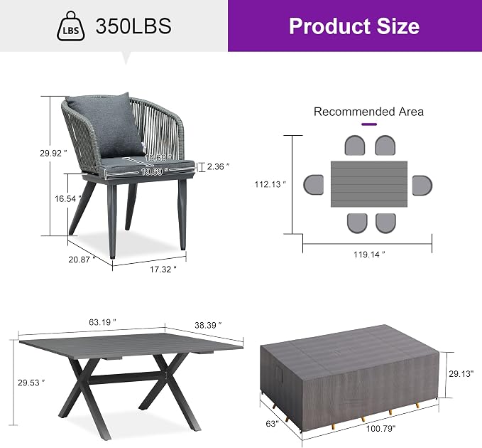 PURPLE LEAF 7 Pieces Patio Dining Set - Image 9