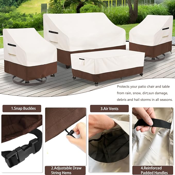 Patio Furniture Covers Set, 4-Piece 600D Heavy Duty Waterproof Outdoor - Image 5