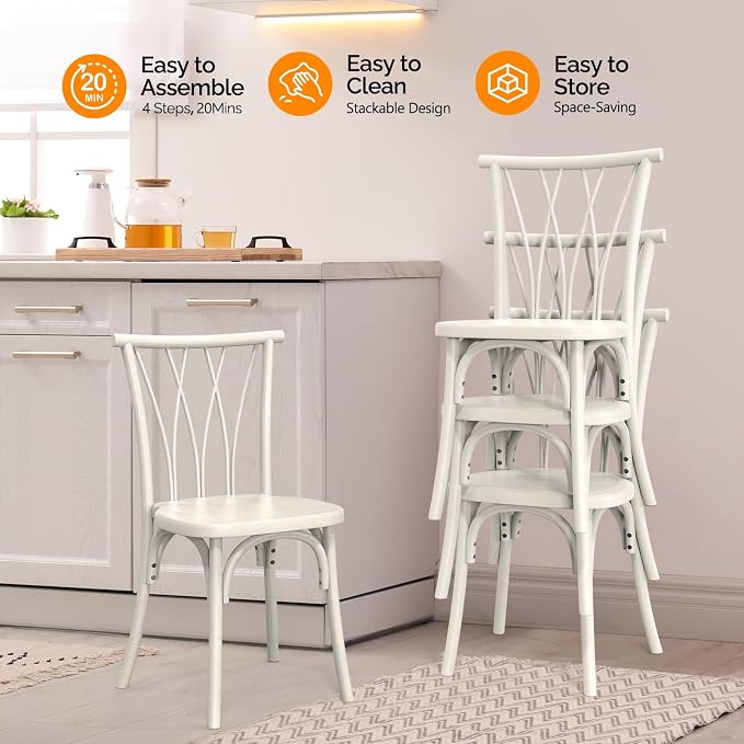 VINGLI Plastic Outdoor Dining Chairs Set of 6, Stackable Patio Dining Chairs - Image 5