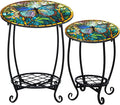 2 Pcs Outdoor Side Table Small Patio Round Mosaic Accent Indoor End Table Plant by Cinnvoice