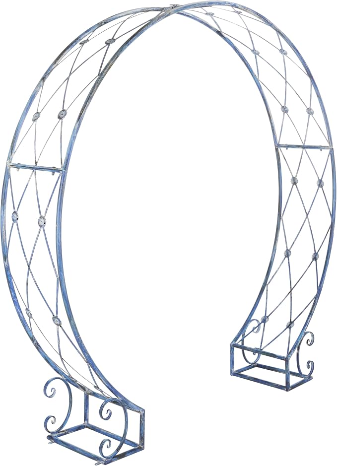SAFAVIEH Outdoor Collection Mizell Mossy Blue Lattice Wrought Iron Moon Gateway - Image 2