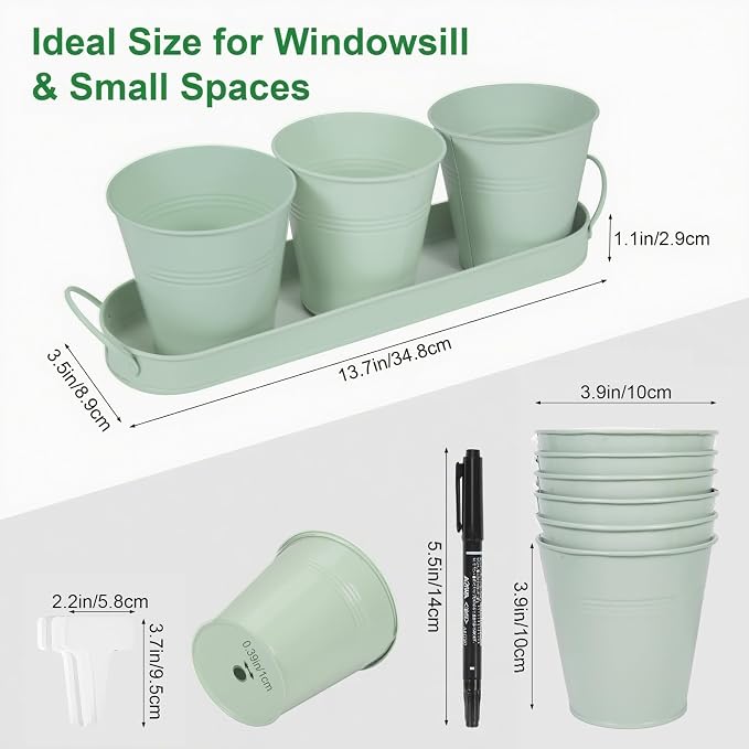 Herb Garden Planter Indoor Kit – 6 Metal Pots - Image 3