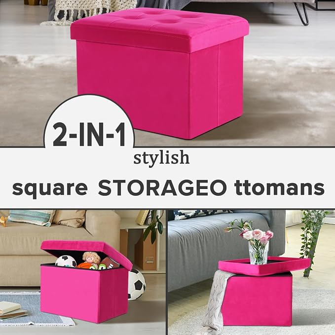 LINMAGCO Storage Ottoman Folding Foot Stool Velvet Foot Rest - Image 8