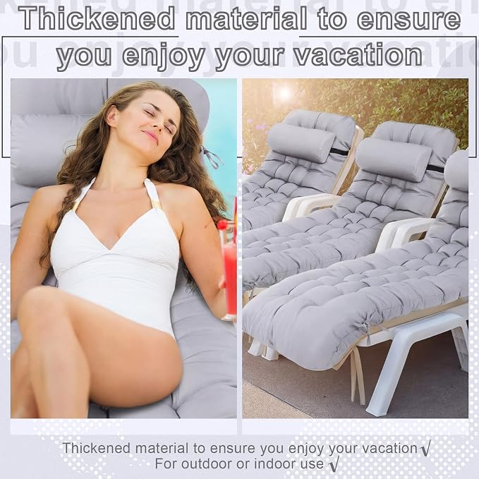 Tudomro 1 Pcs Light Gray 66'' Outdoor Chaise Lounge Cushion Waterproof Patio - Image 7