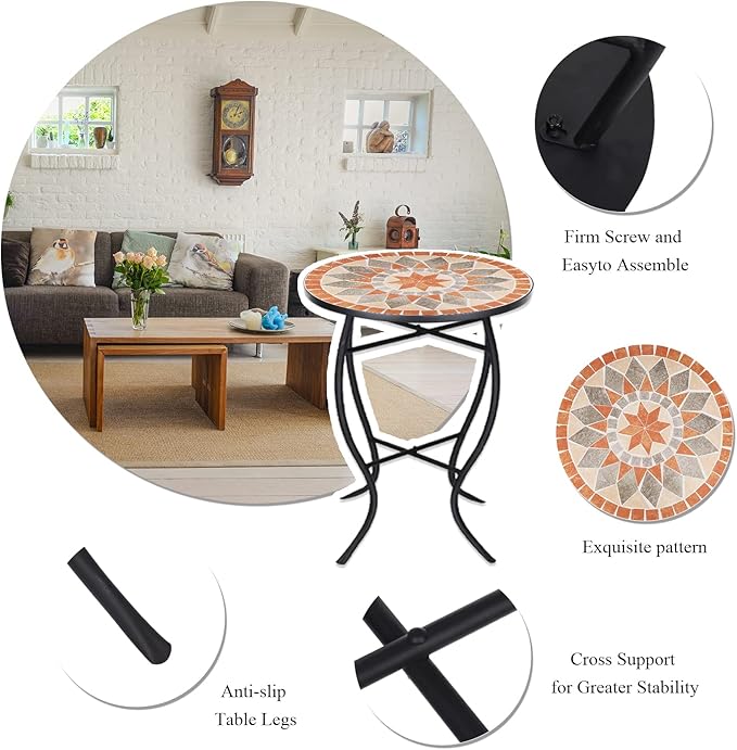 VCUTEKA Mosaic Side Table, Patio Accent Table Indoor and Outdoor End Table - Image 4