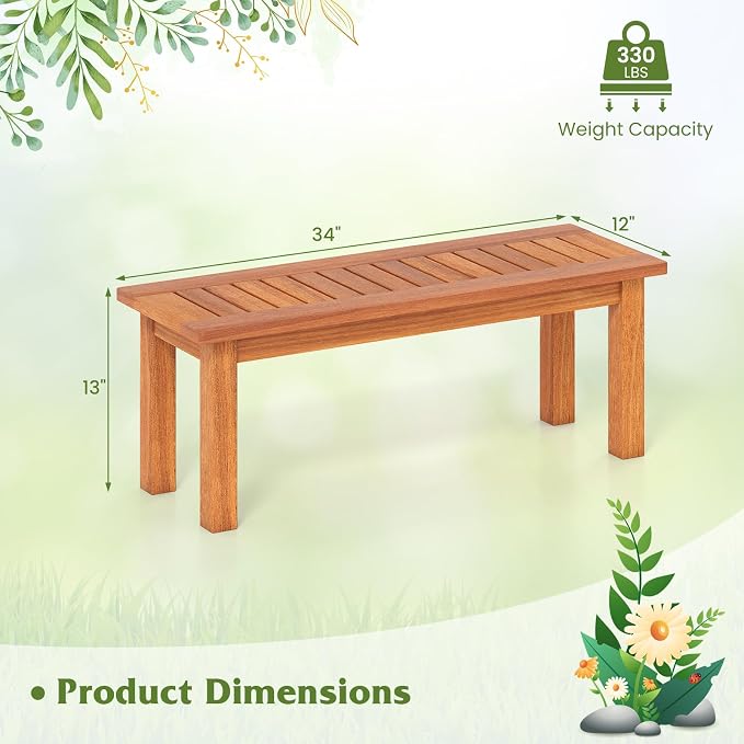 Tangkula Outdoor Backless Bench, Solid Wood Patio Bench w/Slatted Seat - Image 3