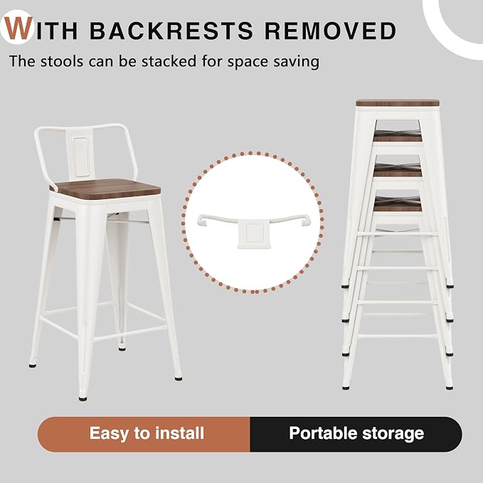Changjie Furniture 24 Inch Bar Stools Set of 4 Industrial Metal Barstools - Image 4