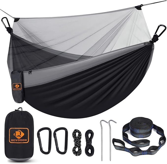 Camping Hammock with Net, Travel Portable Lightweight Hammocks with Tree Straps by QEVOOON