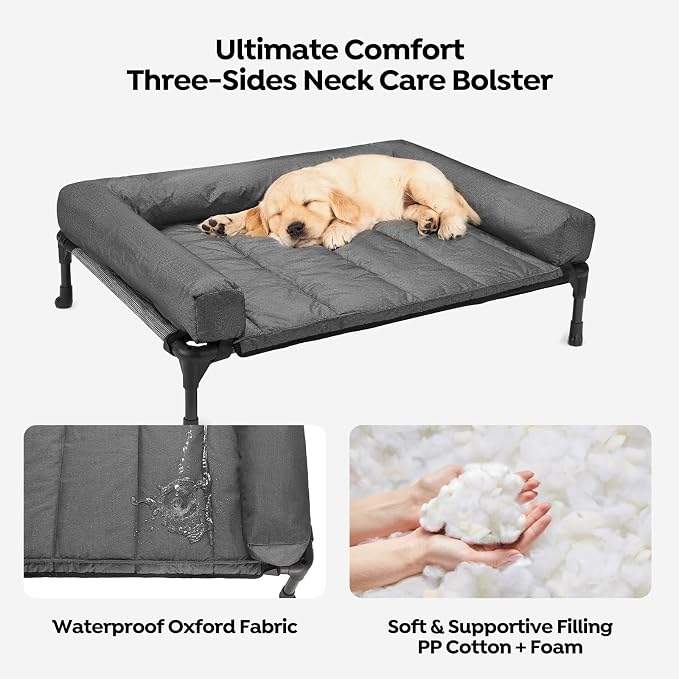 Veehoo Cooling Elevated Dog Bed Add Removable Waterproof Bolster Cushion Mat - Image 3