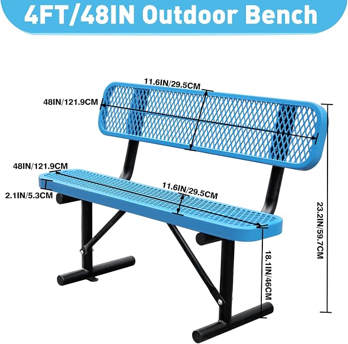 4FT/48INCH Heavy Duty Metal Park Bench - Image 2