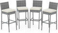 HAPPYGRILL Patio Wicker Barstools Set of 4, Outdoor Bar Height Chair w/Soft by HAPPYGRILL