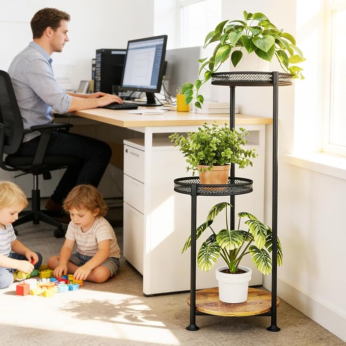 3 Tier Large Plant Stand Indoor Outdoor Clearance 10in Wide Metal Wood Plant - Image 5